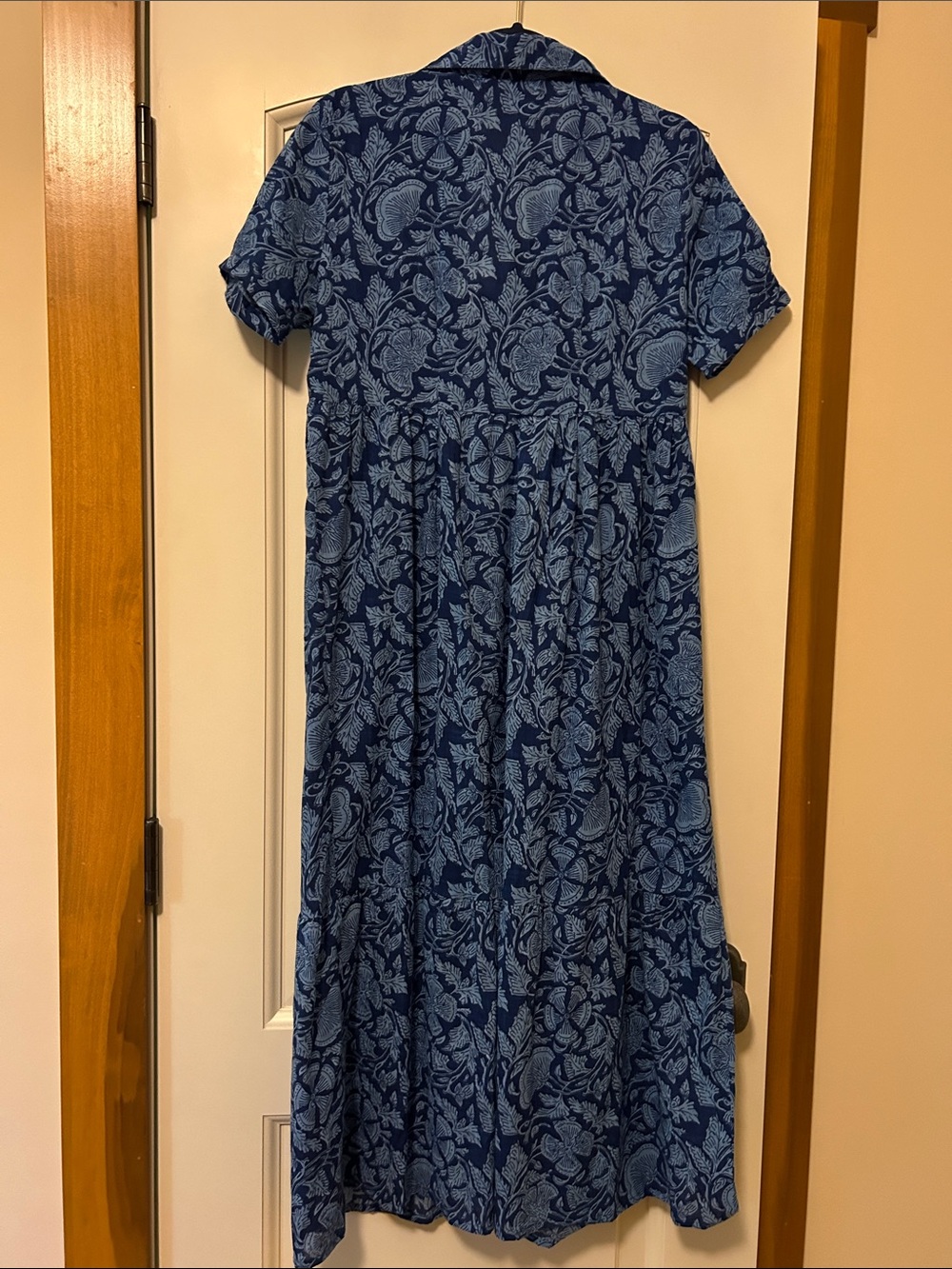 Dolma Meave Navy Blue Floral Maxi Dress with Button Placket Empire Waist - Picture 6 of 9